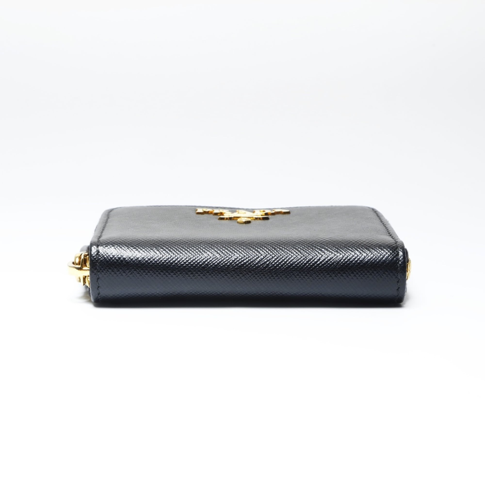 Prada Saffiano Leather Round Zip Wallet/Coin Case Compact Black