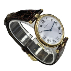 Cartier Vendome Louis LM Watch, Total Weight 25g, 18K Gold Leather Strap, Quartz Movement, White Dial, 81001 — Good