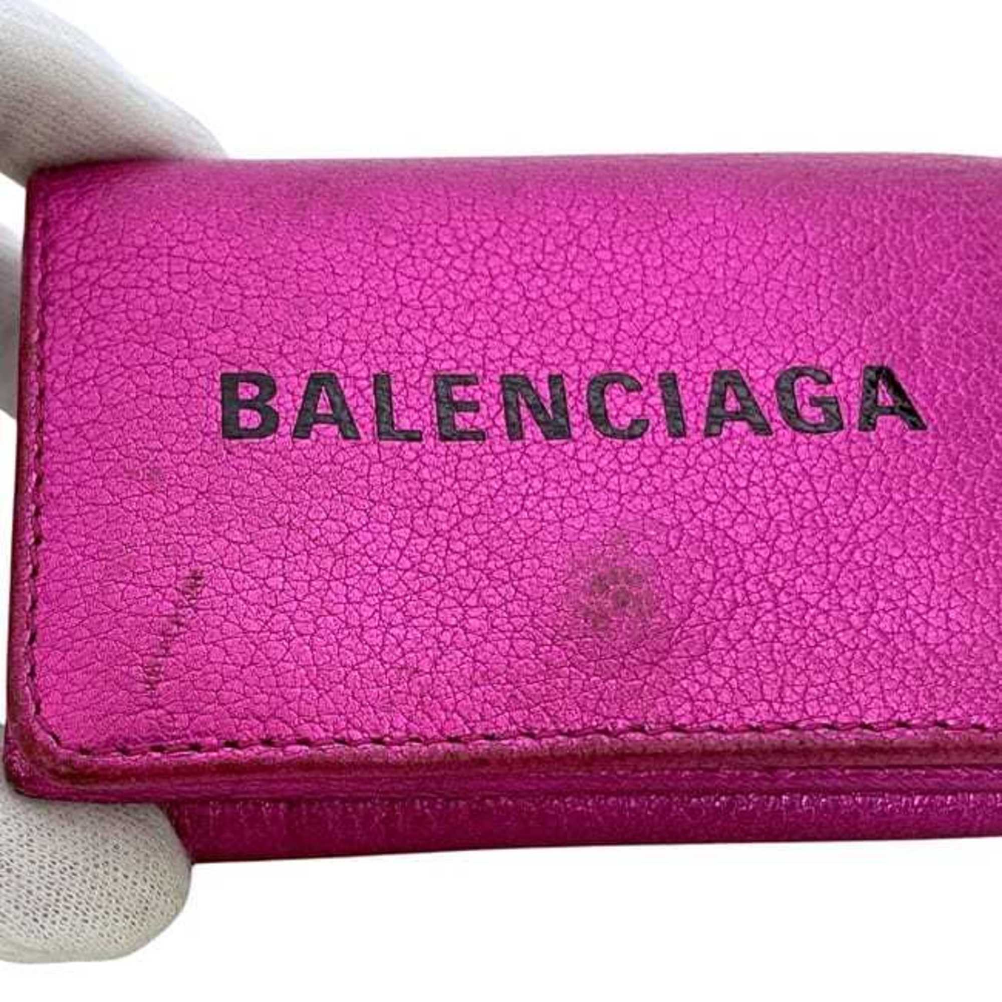 Balenciaga Tri-fold Wallet ec-24584 Pink Everyday 551921 5660 X 527538 Leather BALENCIAGA Compact Mini Folding Men's Women's Metallic