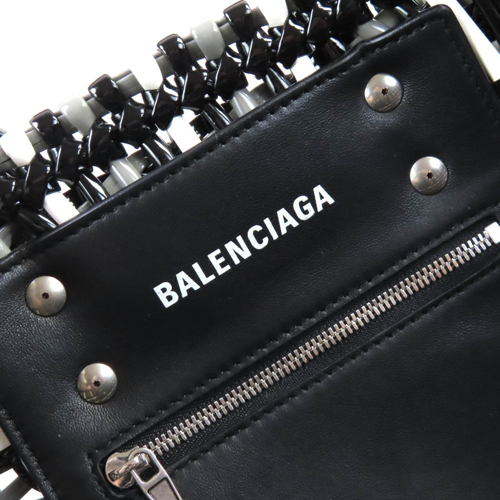 BALENCIAGA 671342 Bistro Basket Bag, XS, Enamel, 2-Way Handbag/Shoulder Black, Gray, White, Includes Dust Made in Italy, Women's — Like New
