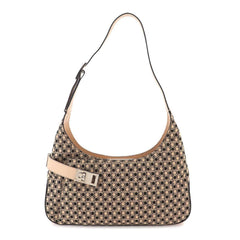 Salvatore Ferragamo Gancini Shoulder Handbag, Canvas and Leather, Beige Black, AQ-21 0201 Bag — Like New