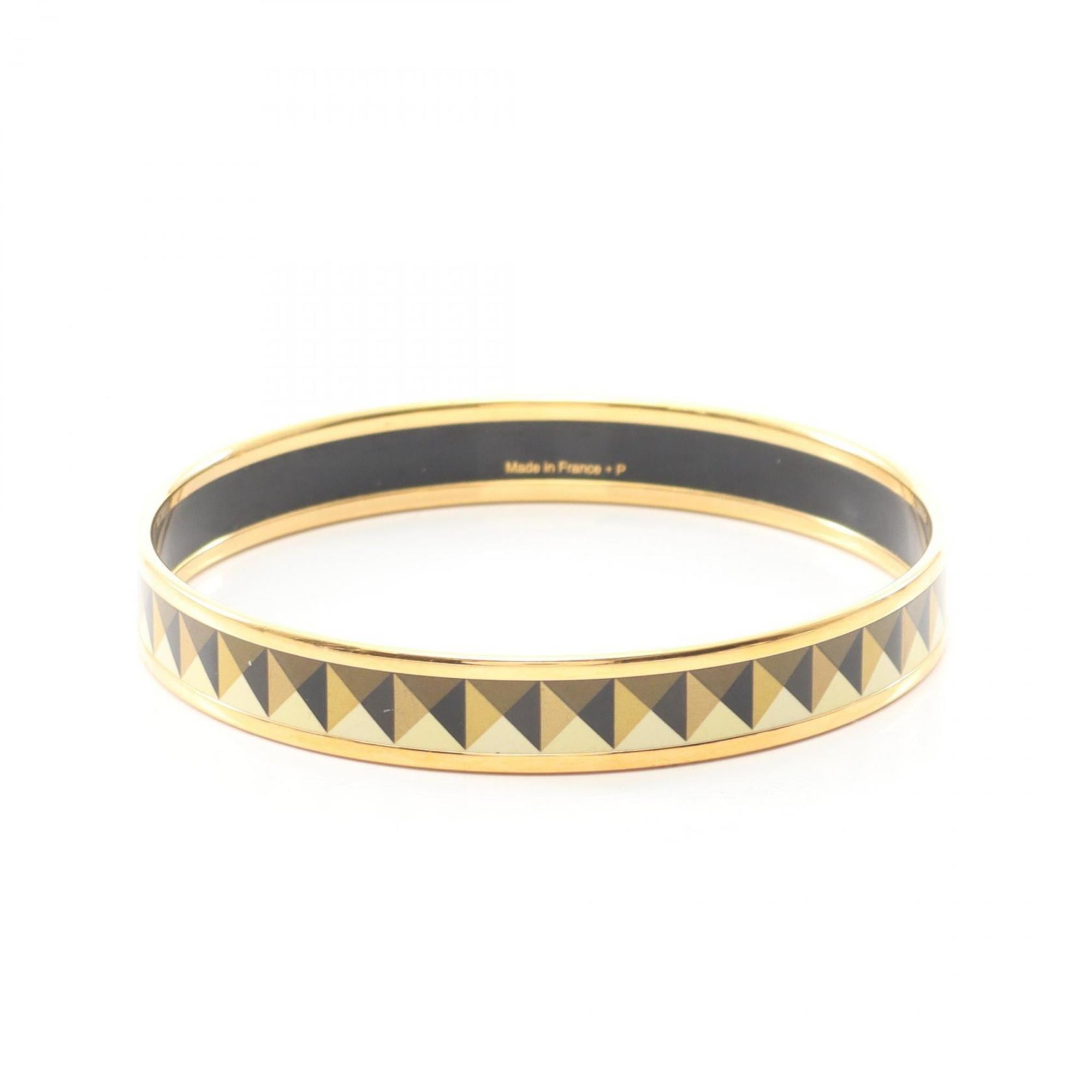 Hermes Hermès enamel PM bangle accessory, GP (gold plated), cloisonné, women's, gold, yellow, black