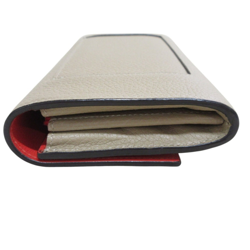 CELINE Phoebe Large Flap Multi-Function Leather Long Wallet, Beige, Women's