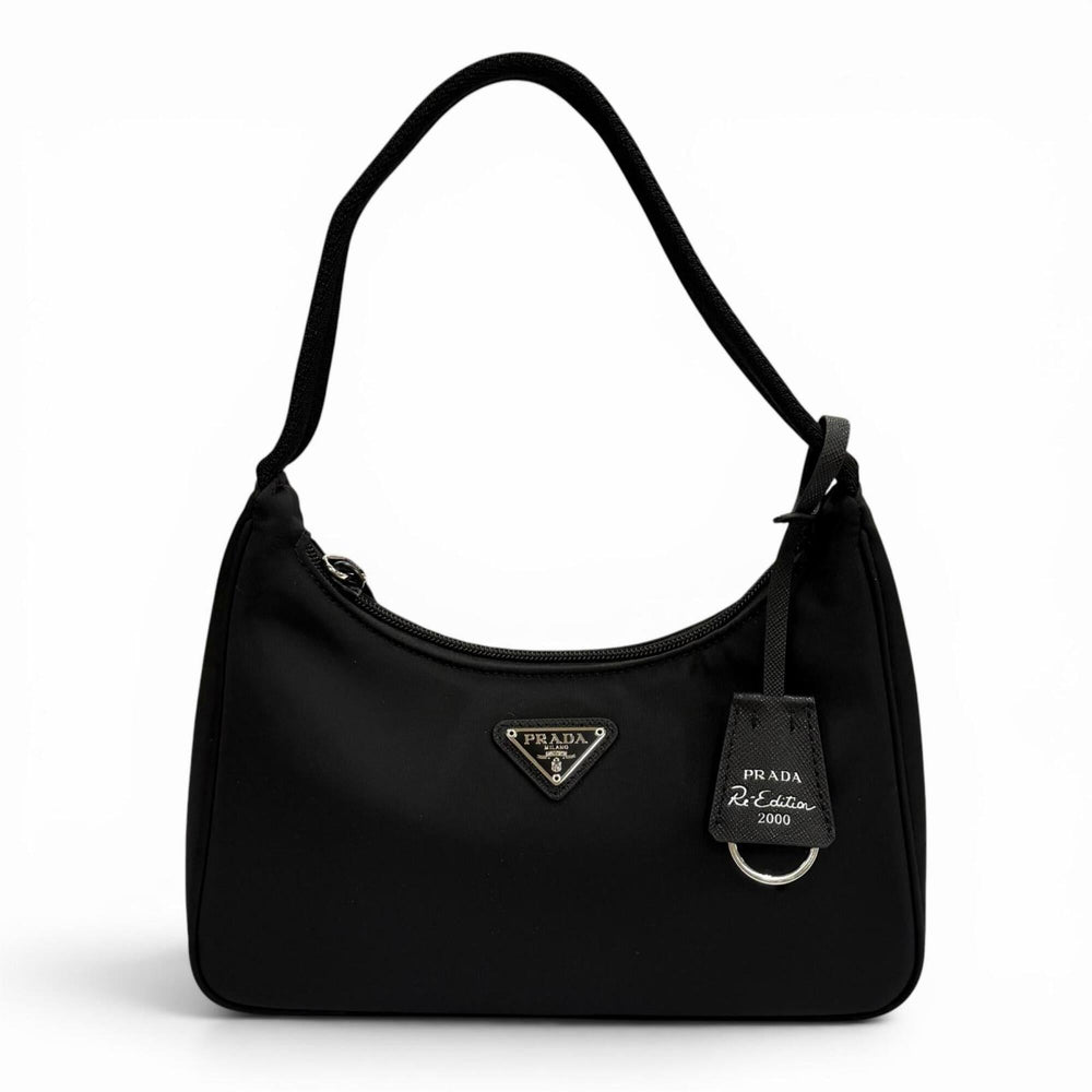 PRADA 1NE515 Re-Edition 2000 Re-Nylon Mini Bag with Triangle Plate Charm, One-Shoulder Bag, Black, Made in Italy, Women's, Dust — Like New