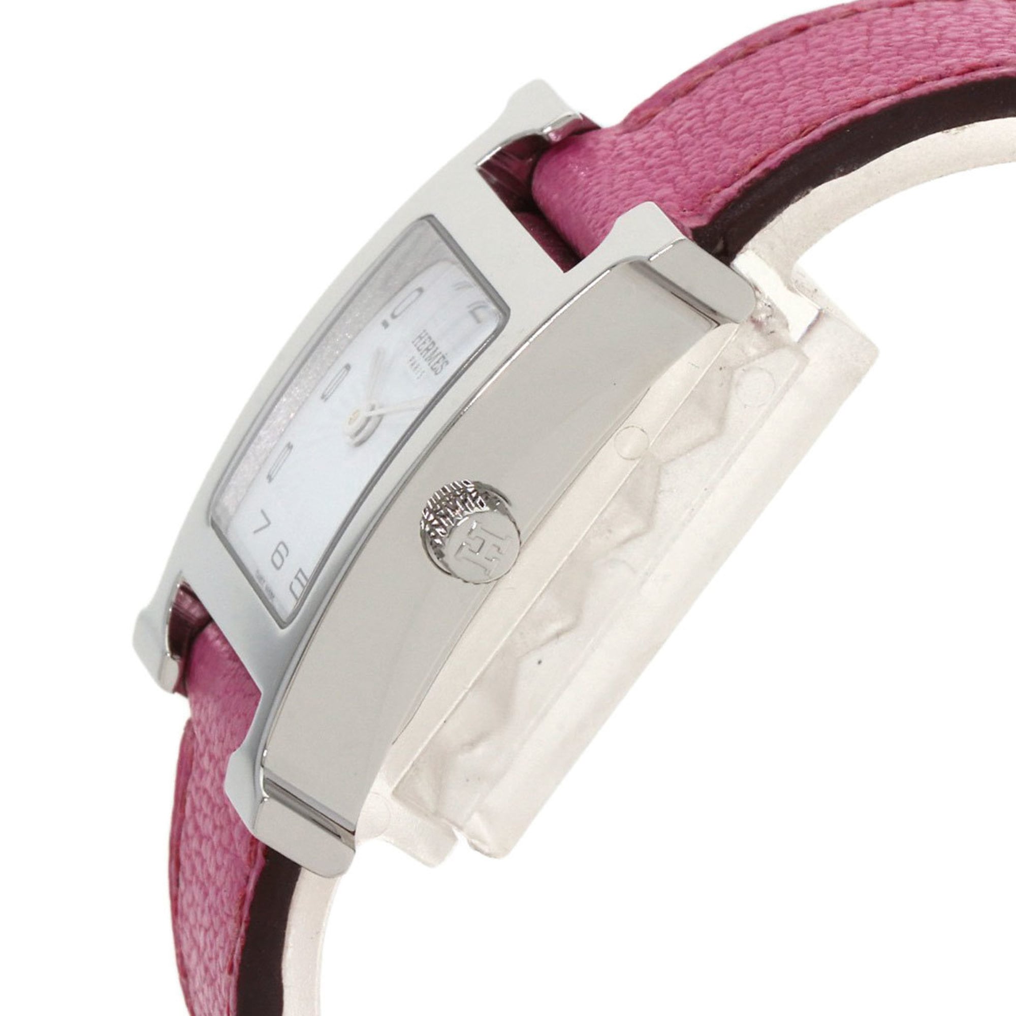 Hermes HH1.210 H Watch Stainless Steel Leather Ladies HERMES — Very Good