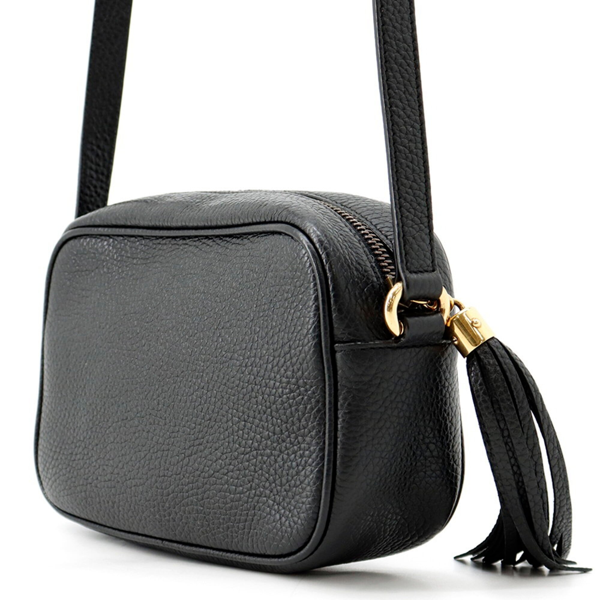 Gucci Interlocking G Soho Disco Bag Small Leather Shoulder 347994 GUCCI Black Tassel Handbag Women's — Like New