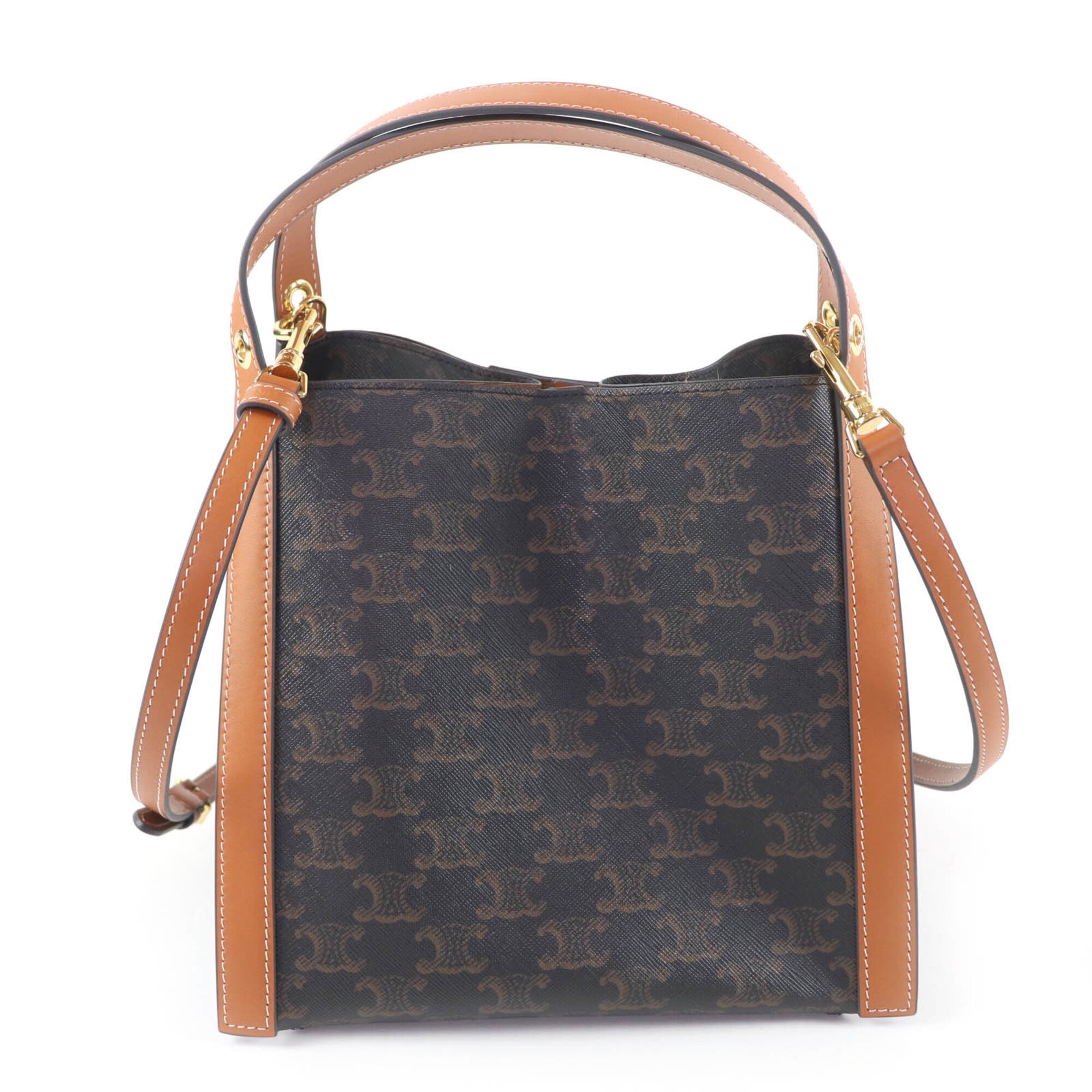 CELINE 12418 Small Cubo Bag Honey Logo Triomphe Canvas 2-way Shoulder Made in Italy Women's — Like New