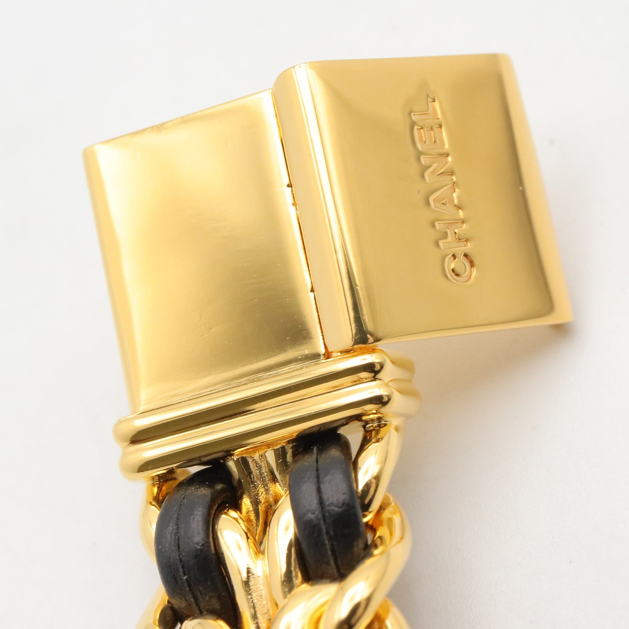 Chanel CHANEL Première S Watch, Gold Plated (GP), Leather Strap, Women's, Black, H0001 — Very Good