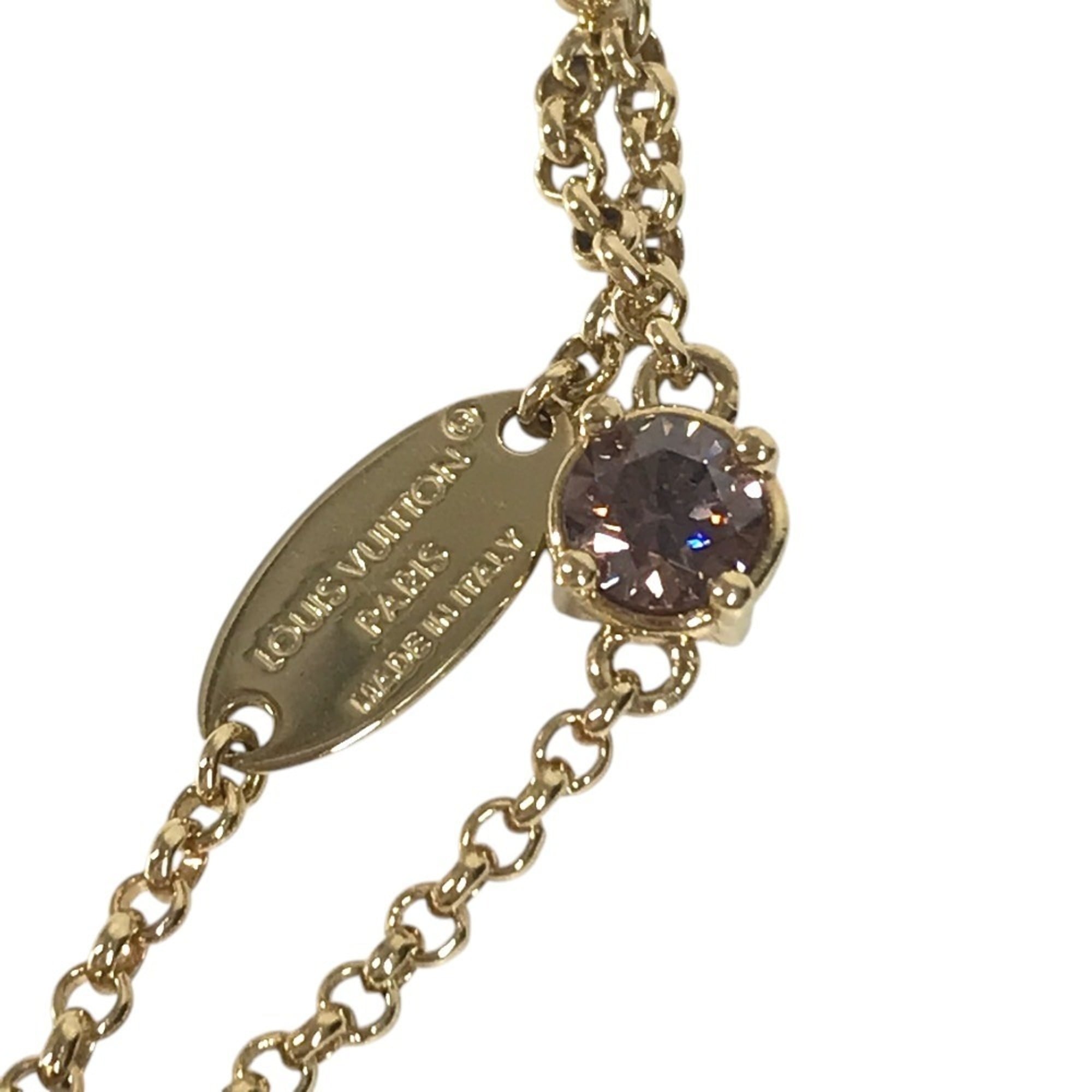 LOUIS VUITTON M1683A Bangle Accessory, Double Strand, Ladies' LV Metal Strass Faux Pearl Rhinestone Chain Bracelet, Metal, Men's & Women's, Gold — Like New