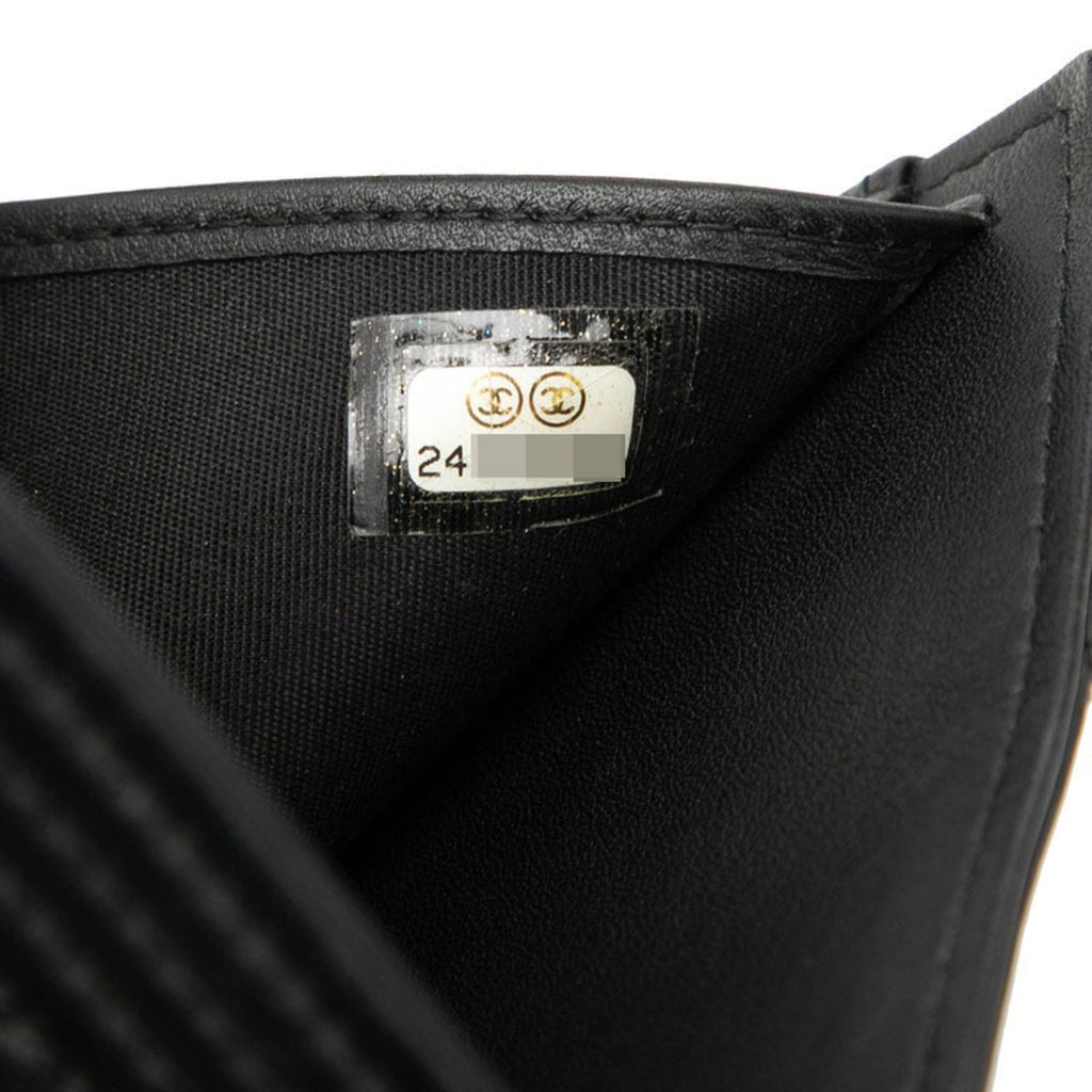CHANEL Boy Chanel Bifold Wallet Black Lambskin Women's