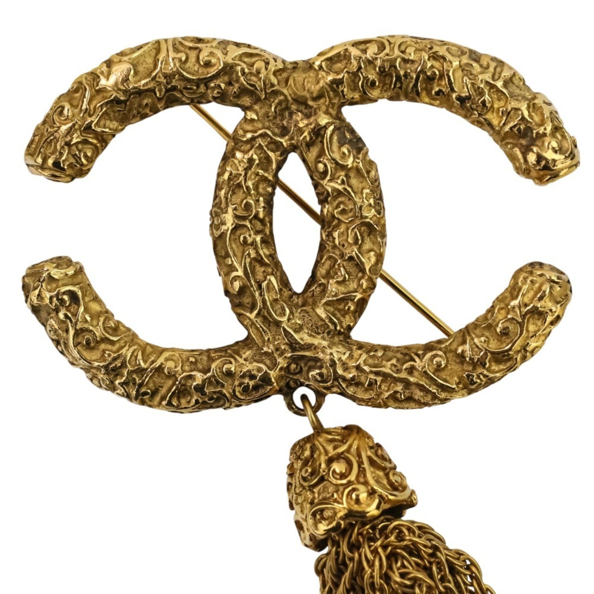 93A CHANEL Vintage Coco Mark Tassel Brooch, Gold, Women's — Like New