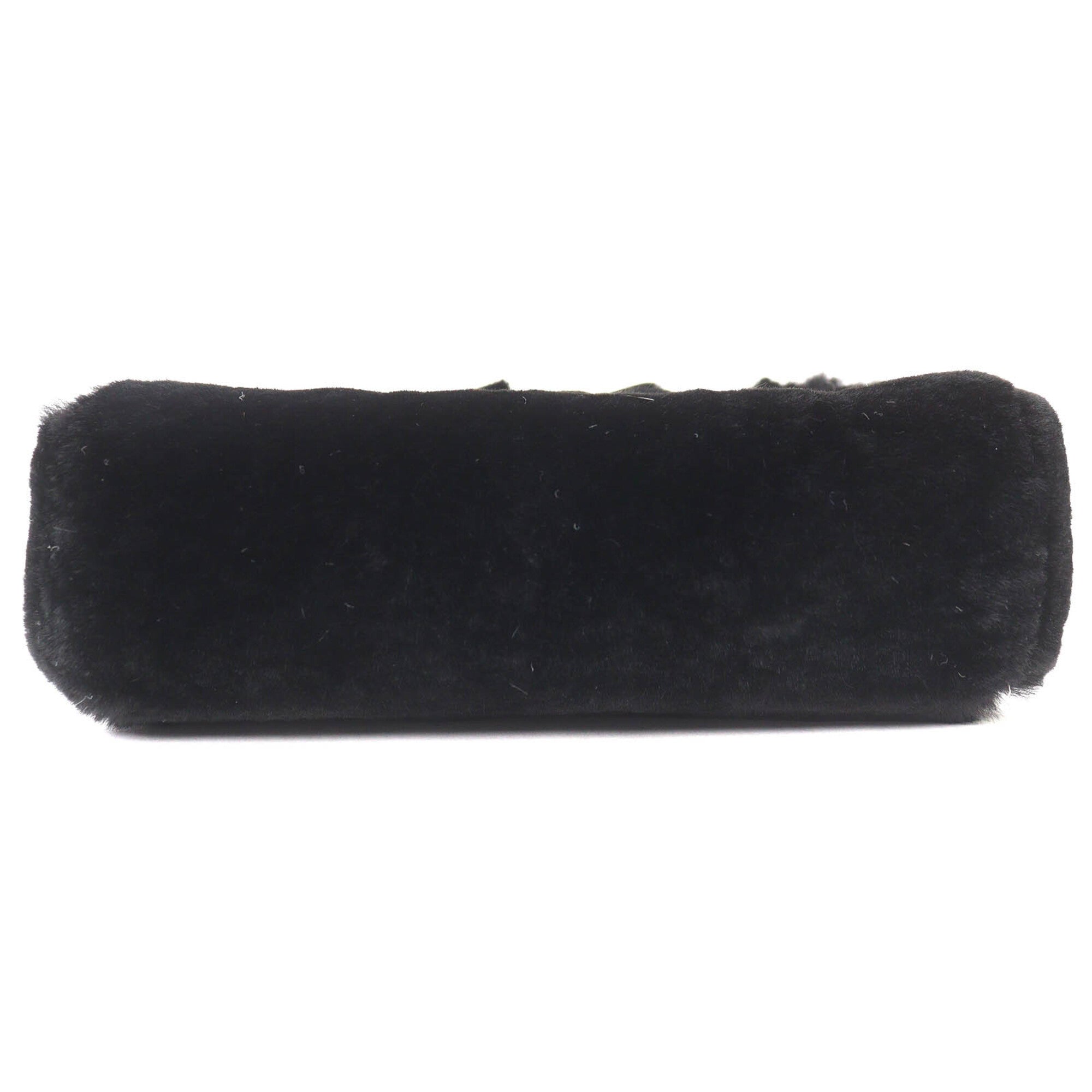 CHANEL Vintage Coco Mark Leather and Orilag Fur Pouch, Black with Silver Hardware, Comes Box, Made in Italy, Women's — Like New