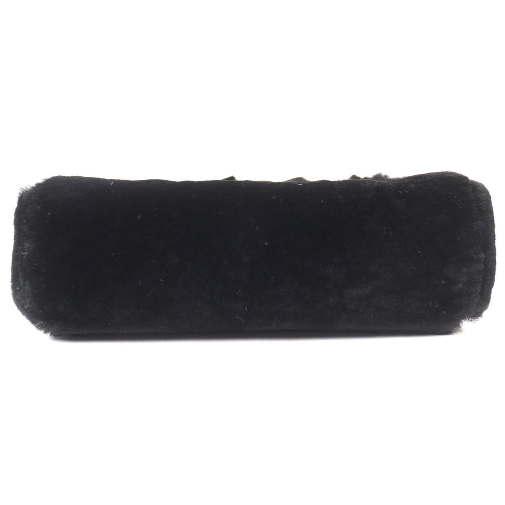 CHANEL Vintage Coco Mark Leather and Orilag Fur Pouch, Black with Silver Hardware, Comes Box, Made in Italy, Women's — Like New