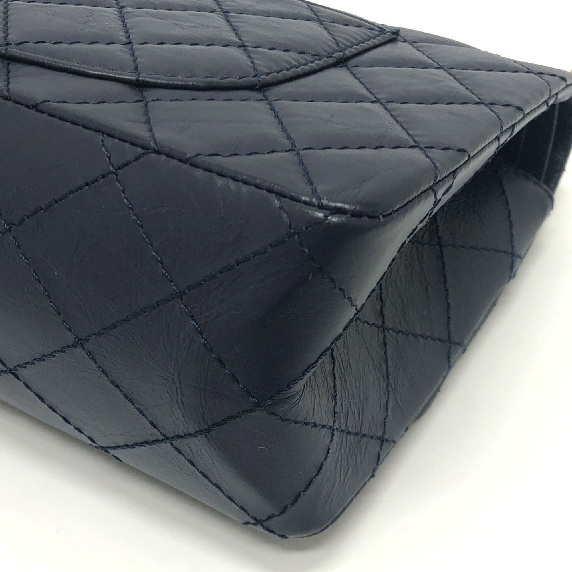 CHANEL Chanel Matelasse Double Flap 2.55 Bag Shoulder Crossbody Leather Women's Navy — Like New