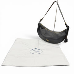 PRADA 1BC255 Demi-Lune Triangle Logo Leather Shoulder Bag, Black, Made in Italy, Women's, with Dust Bag — Like New