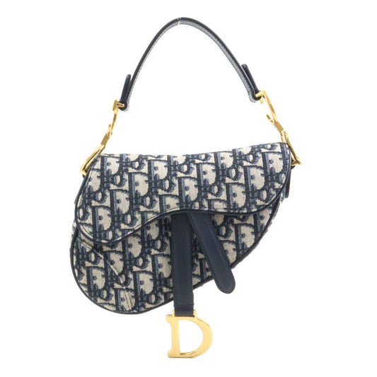 Christian Dior Handbag Saddle Bag Canvas Navy Women's 90072a