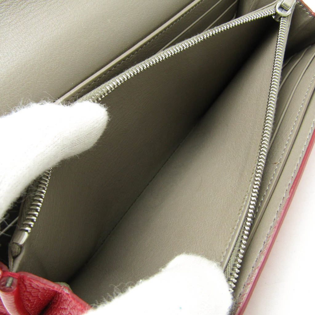 Celine Bicolor Large Flap Multifunction Women's  Calfskin Long Wallet (bi-fold) Gray,Pink Red