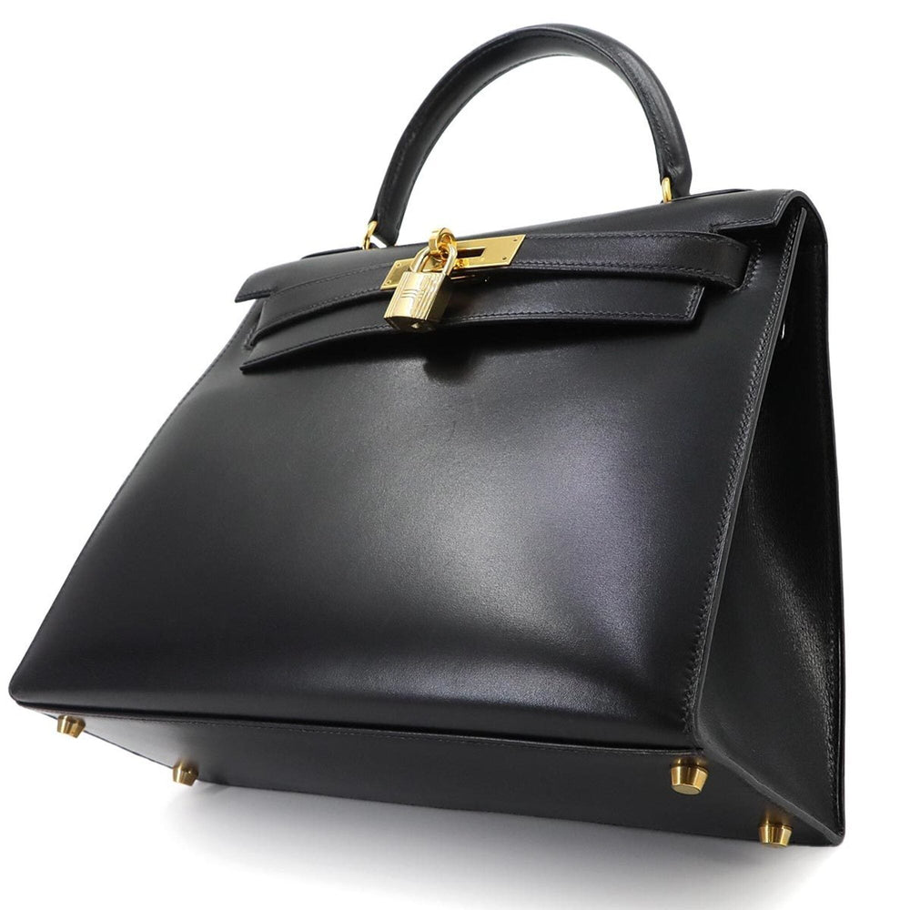 Hermes Kelly 28, Box Calf Leather, Black, 2-way Handbag/Shoulder Bag, 〇X Stamp, Made in 1994, External Stitching, Gold Hardware — Like New