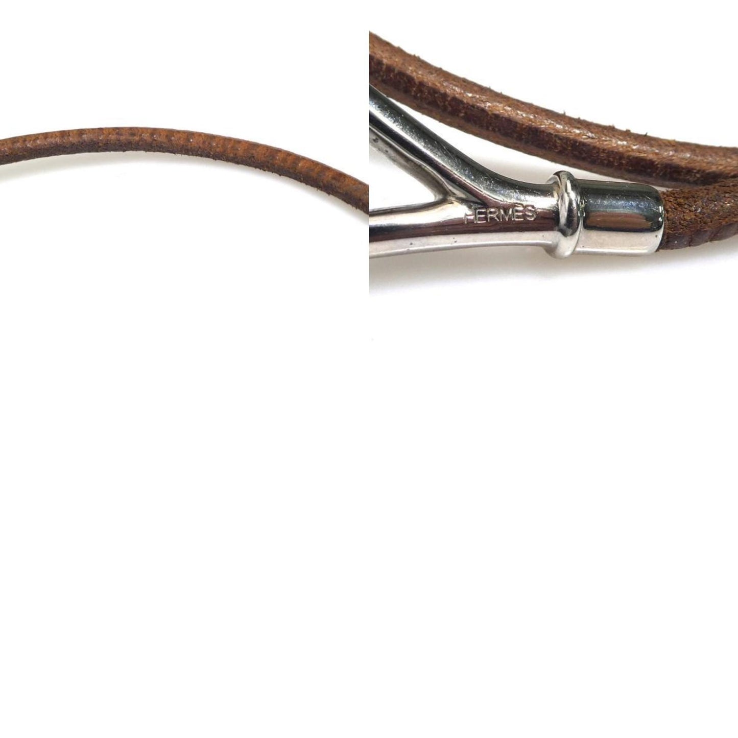 Hermès HERMES Bracelet Choker Necklace, Leather, Metal, Brown, Silver, Women's, e61088a