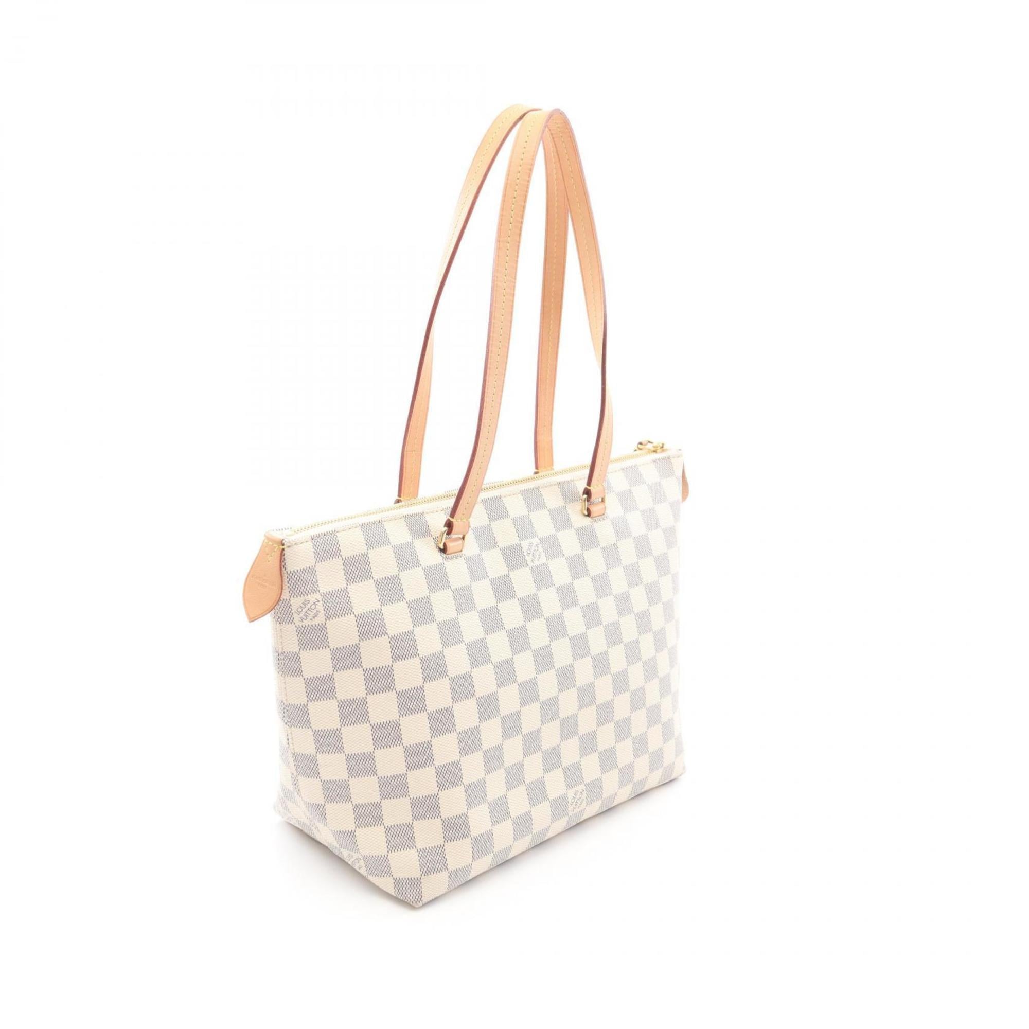 Louis Vuitton Iena PM Tote Bag, Handbag, Coated Canvas and Leather, Damier Azur, Women's, White, N44039