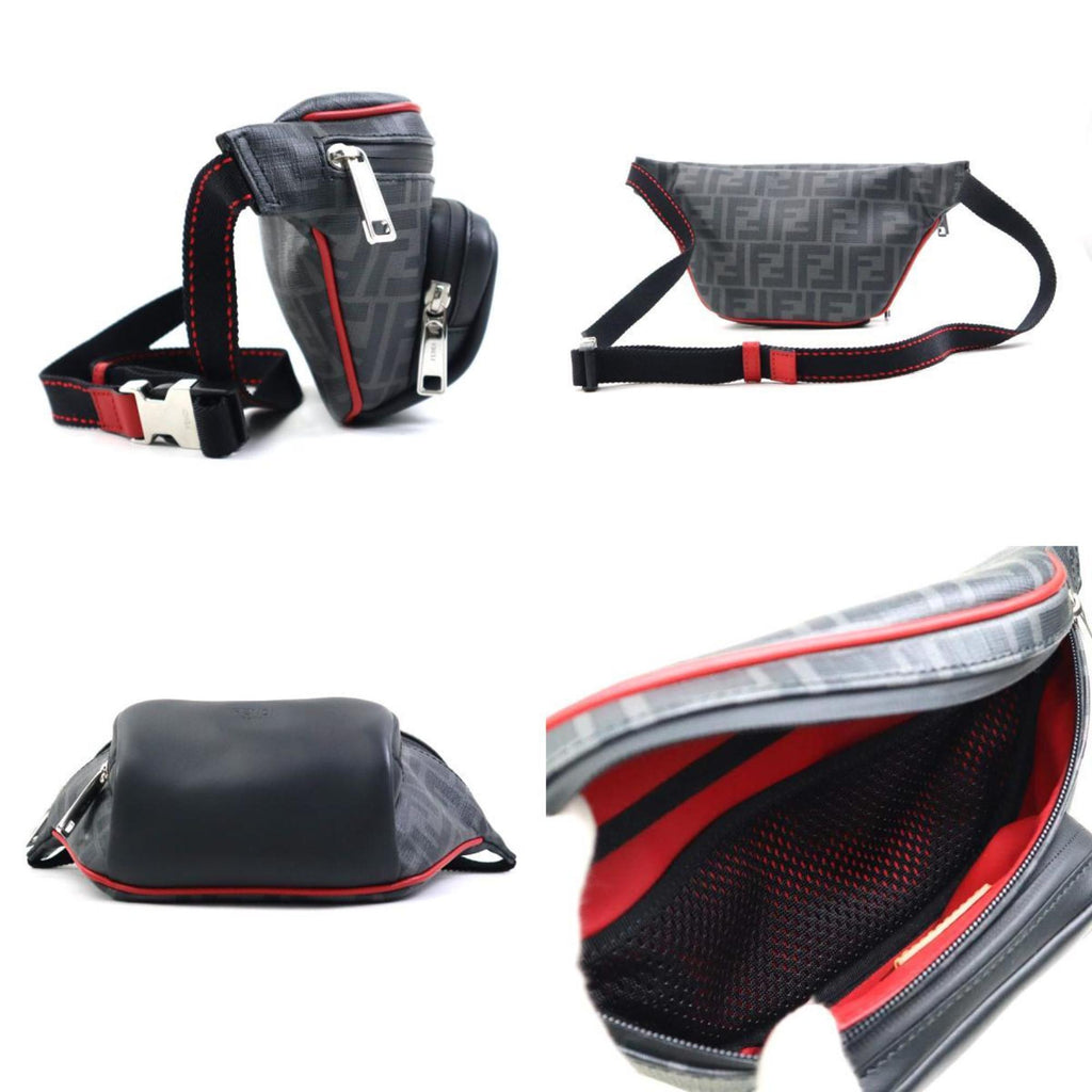 FENDI Waist bag Body Leather Black x Red Men's 7V46 A80Q h30922g
