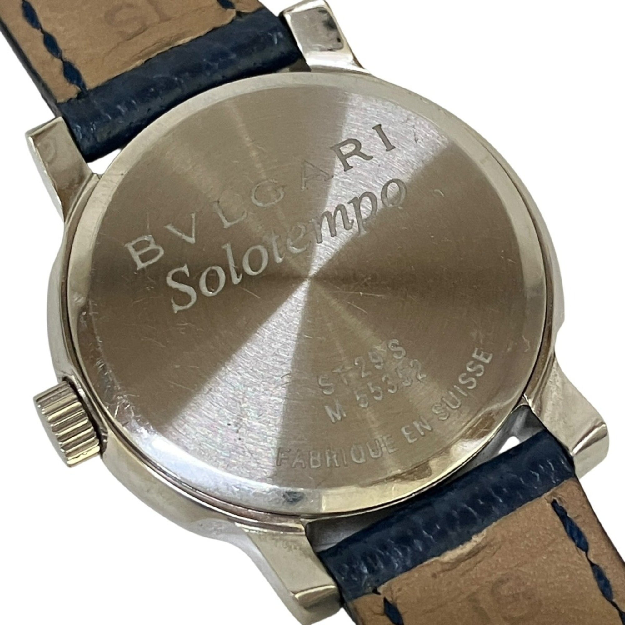 Bulgari BVLGARI Solotempo watch, total weight 24.3g, stainless steel, genuine leather strap, quartz movement, blue dial, ST29S — Good
