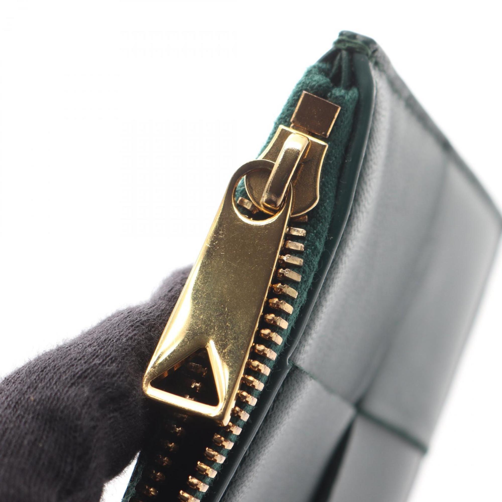 Bottega Veneta Cassette Zipper Wallet with Coin Purse, Leather, Women's, Green, 765460VCQC43049