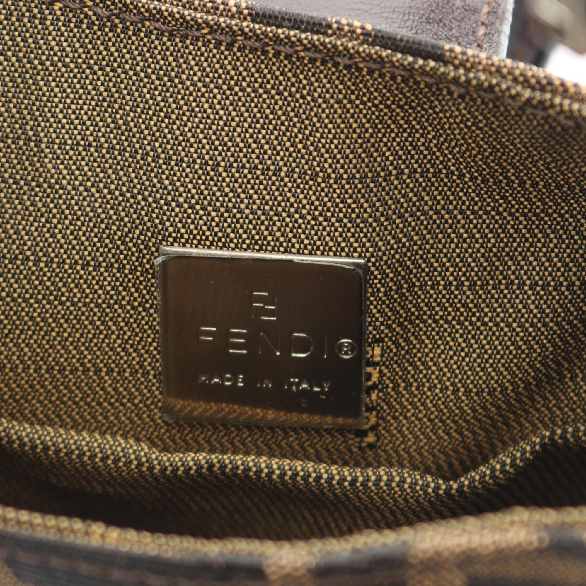 Fendi Zucca Shoulder Bag, Canvas and Leather, Women's, Brown