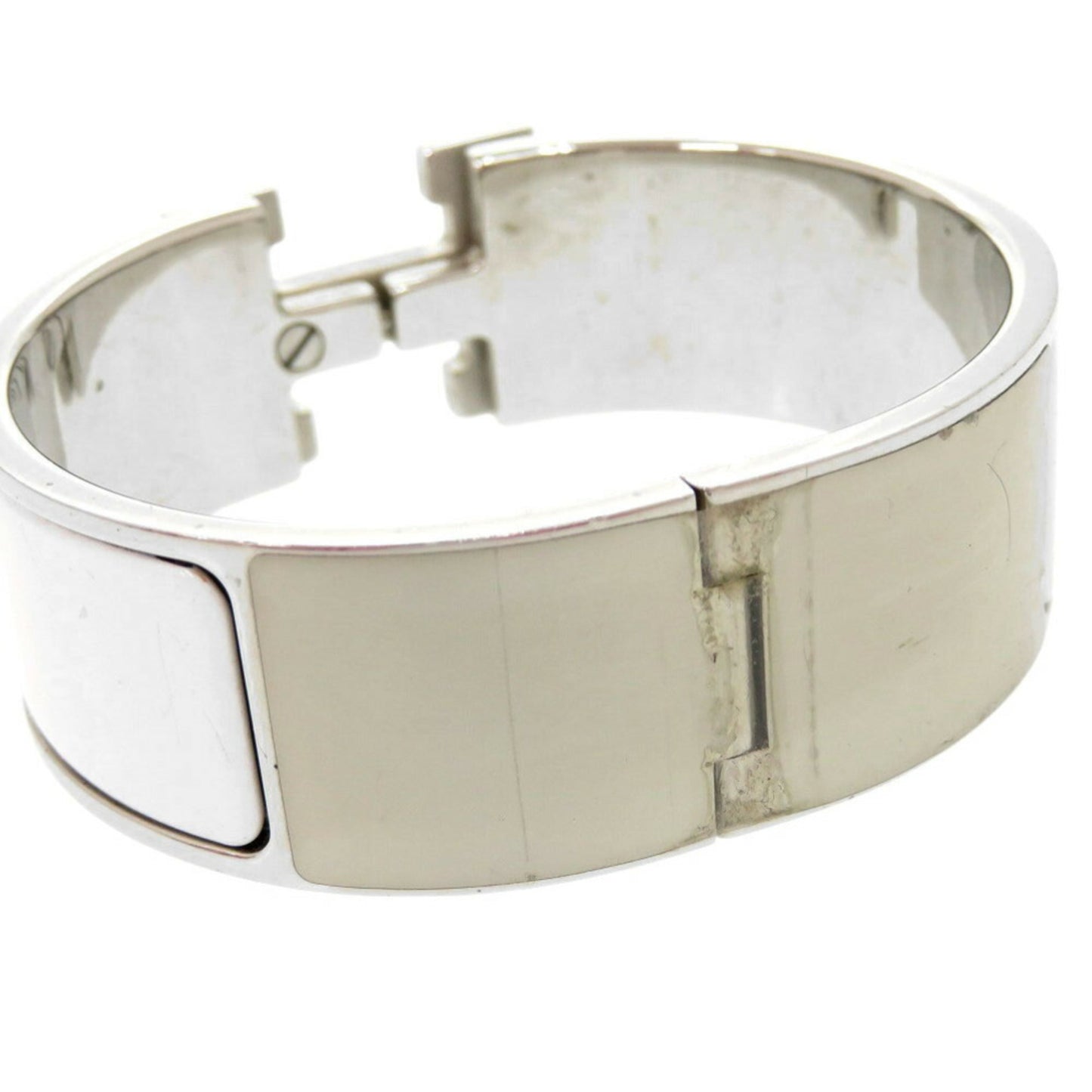 Hermes H motif Click Clack GM metal white silver P stamp (made in 2012) bracelet bangle 1053HERMES