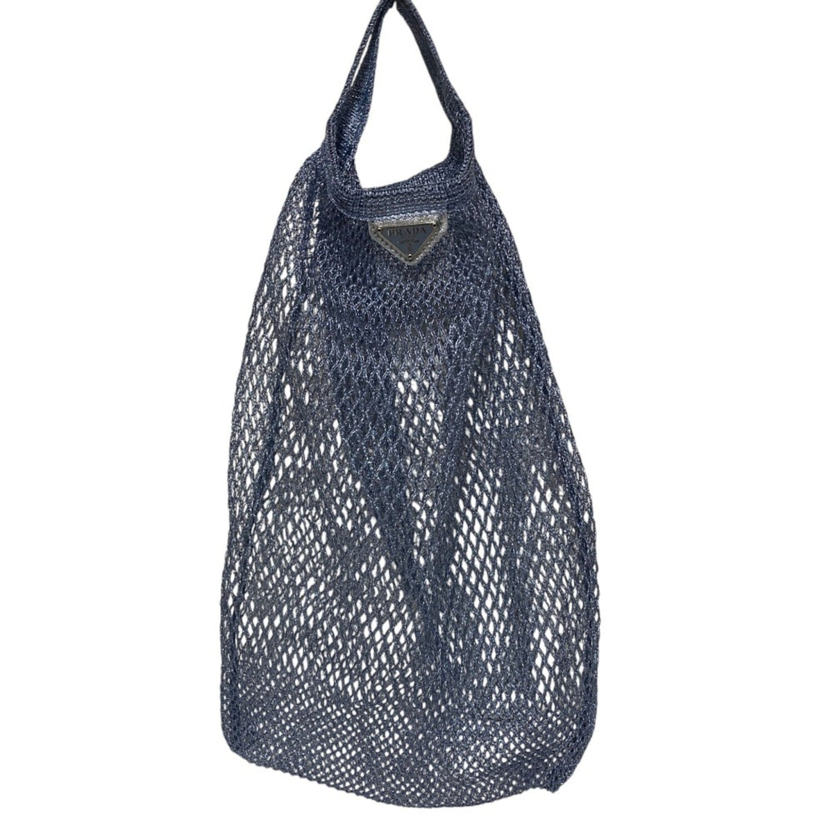 PRADA Triangle Plate Mesh Bag Mini Metallic Color Light Blue Women's — Like New