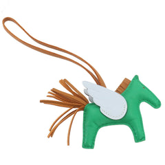 Hermes Rodeo Pegasus PM Accessory Bag Charm, Agneau Milo, Mint, Sesame, Blue Brume, U Stamp — New - Store Return