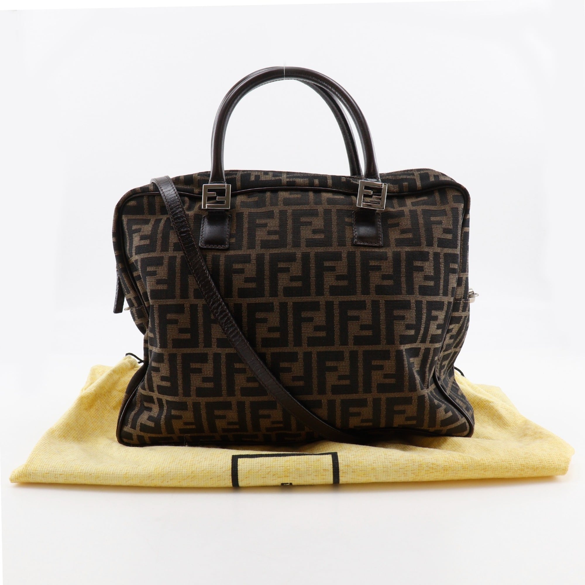Fendi Zucca Business Bag, 2-Way Shoulder Nylon Canvas, Brown, 2-Way, A4 Size, Unisex — Like New