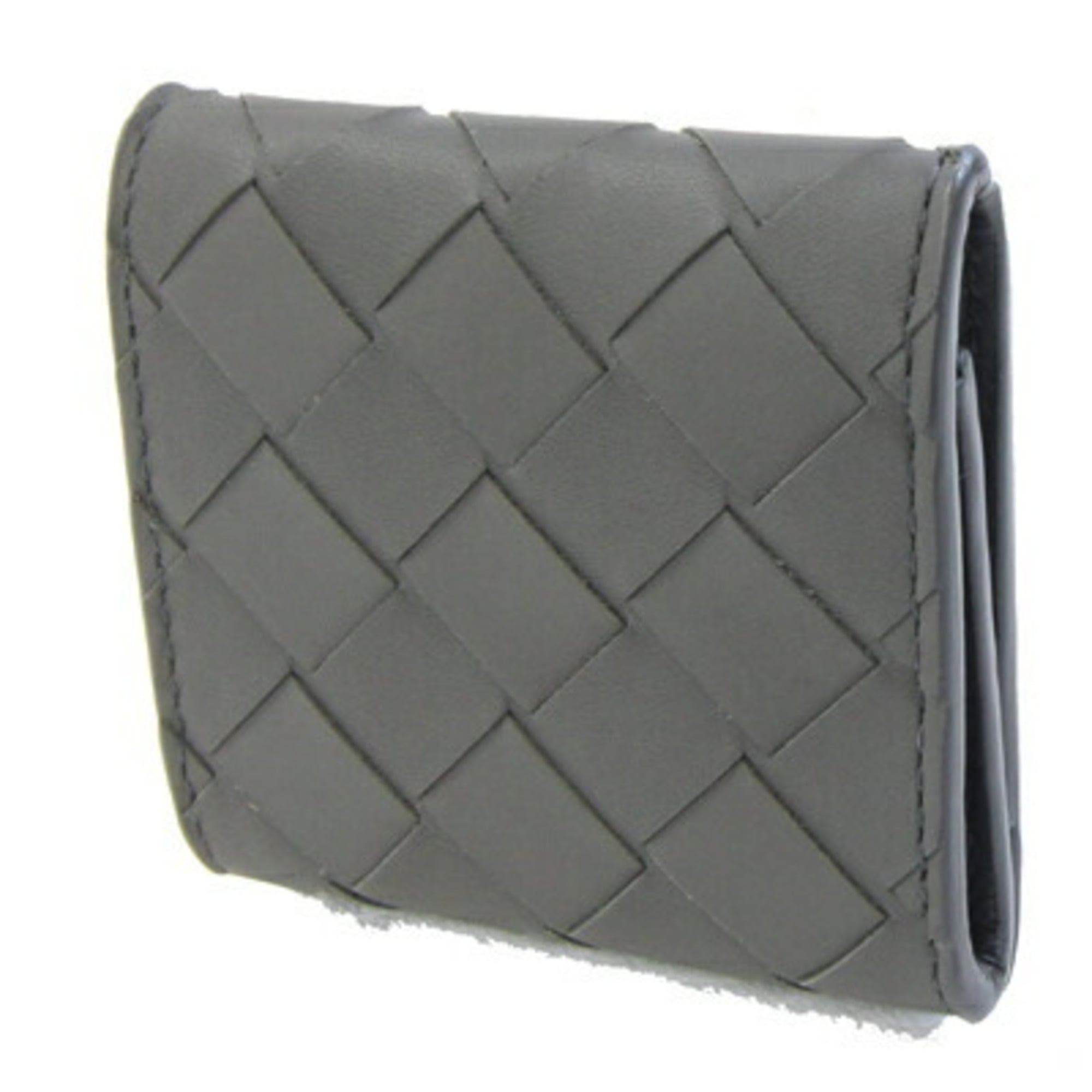 Bottega Veneta Intrecciato Coin Case 596579 Dark Gray Leather Compact Wallet with Purse, Tri-Fold Mini Wallet, Square, for Men and Women