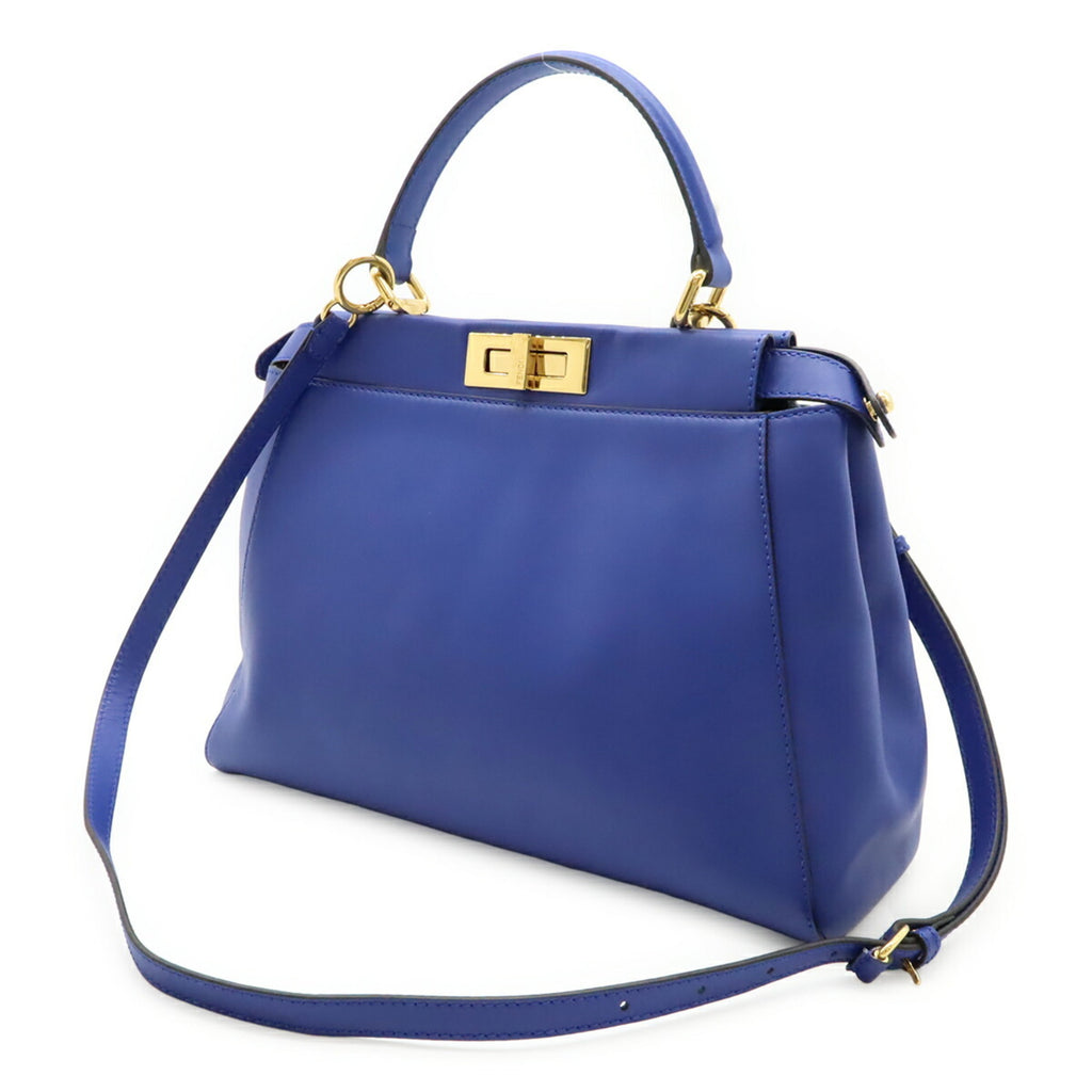 FENDI Peekaboo Regular Handbag/Tote/Shoulder Bag in Blue Leather (8BN226)