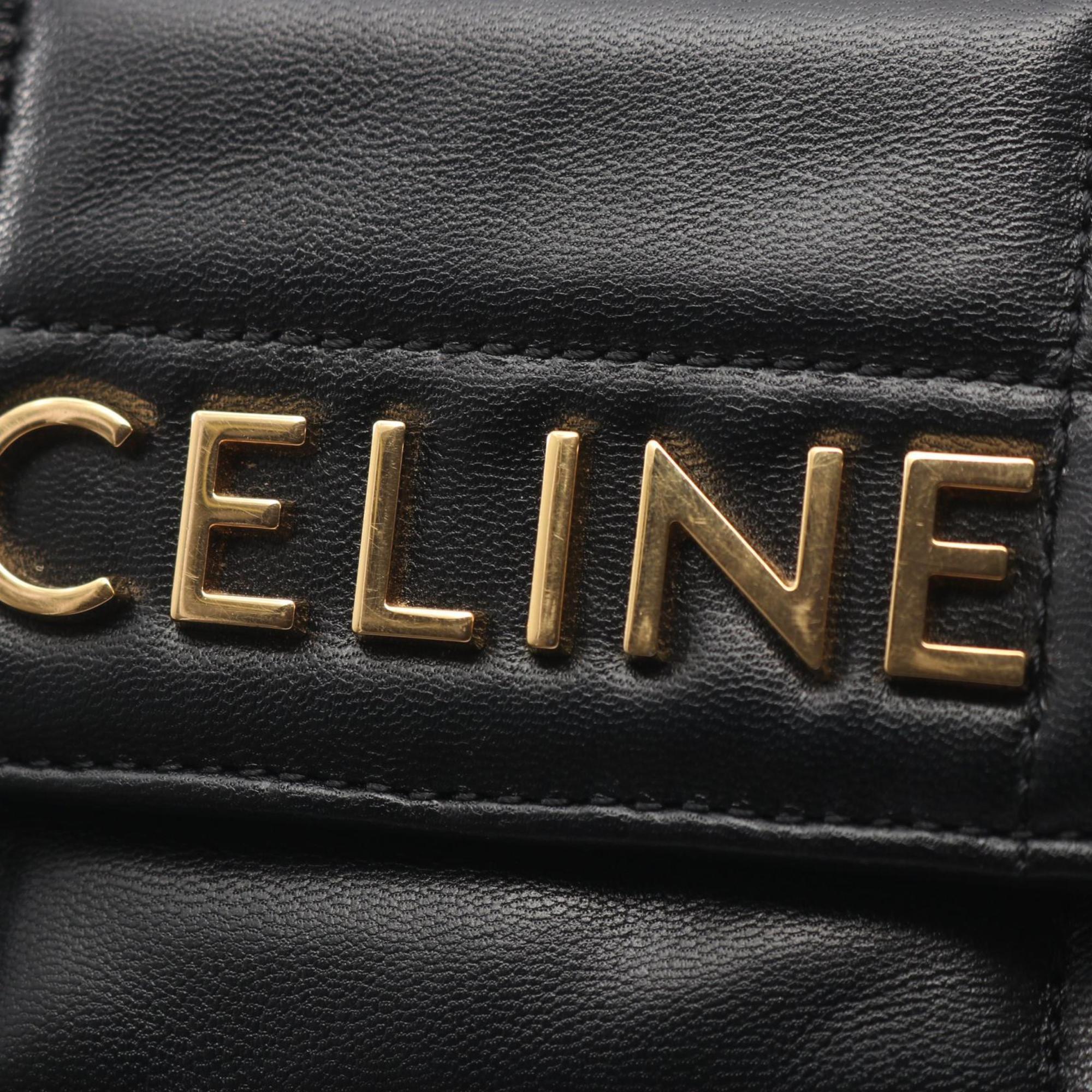 Celine Matelasse Monochrome Shoulder Bag, Leather, Women's, Black