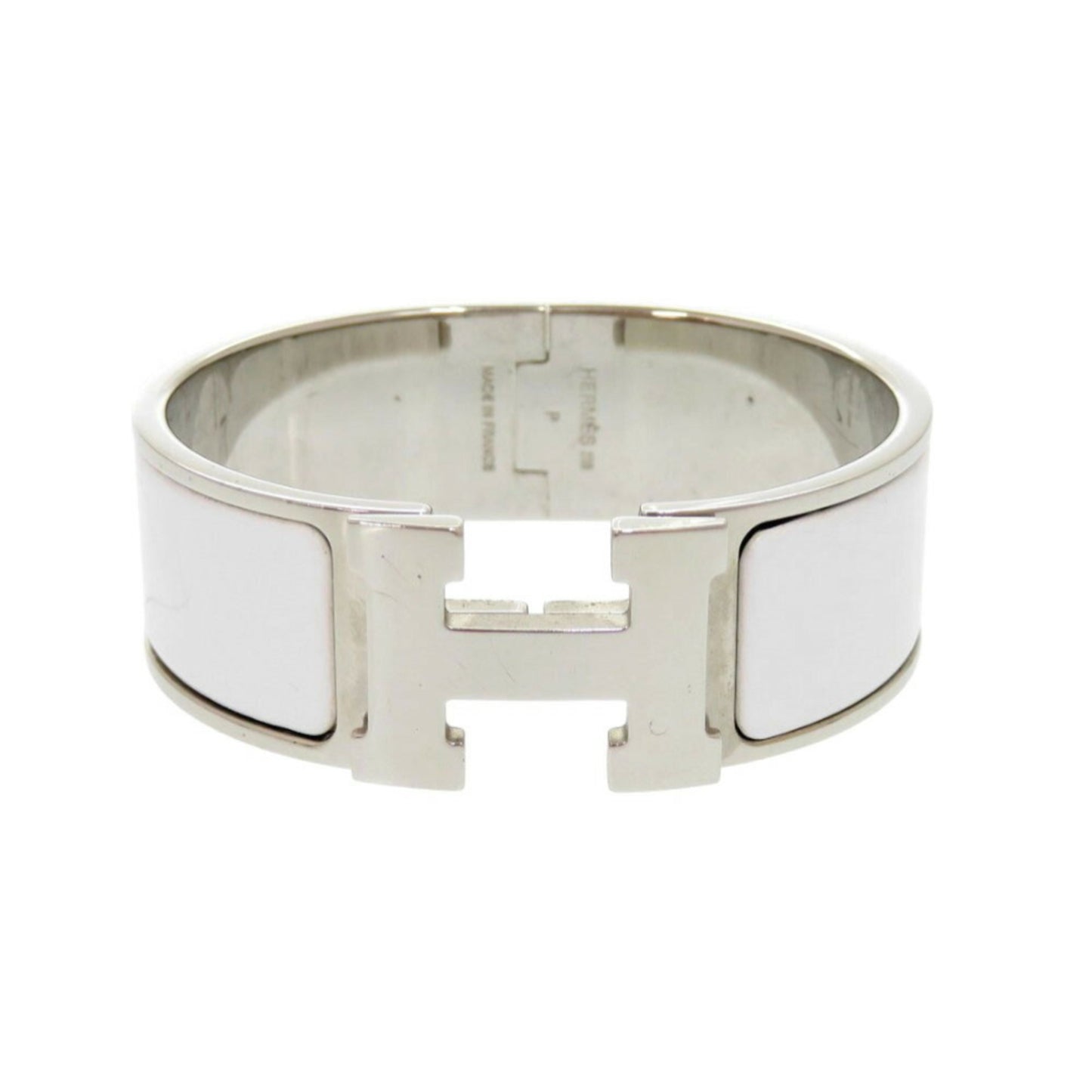 Hermes H motif Click Clack GM metal white silver P stamp (made in 2012) bracelet bangle 1053HERMES