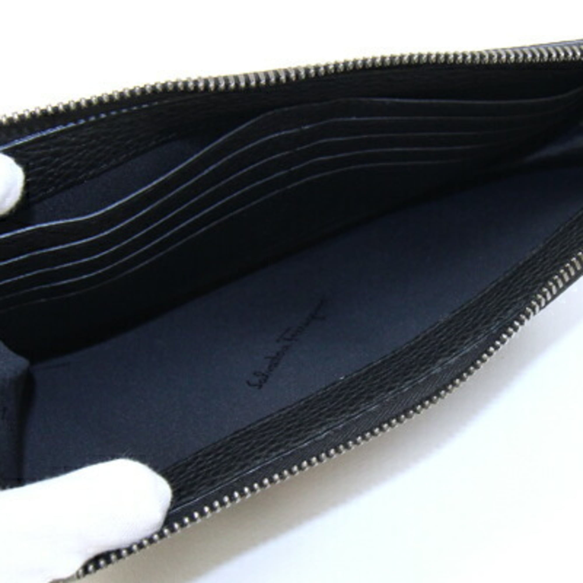 Salvatore Ferragamo Clutch Bag IY-240755 Black Leather Pouch Second for Men and Women