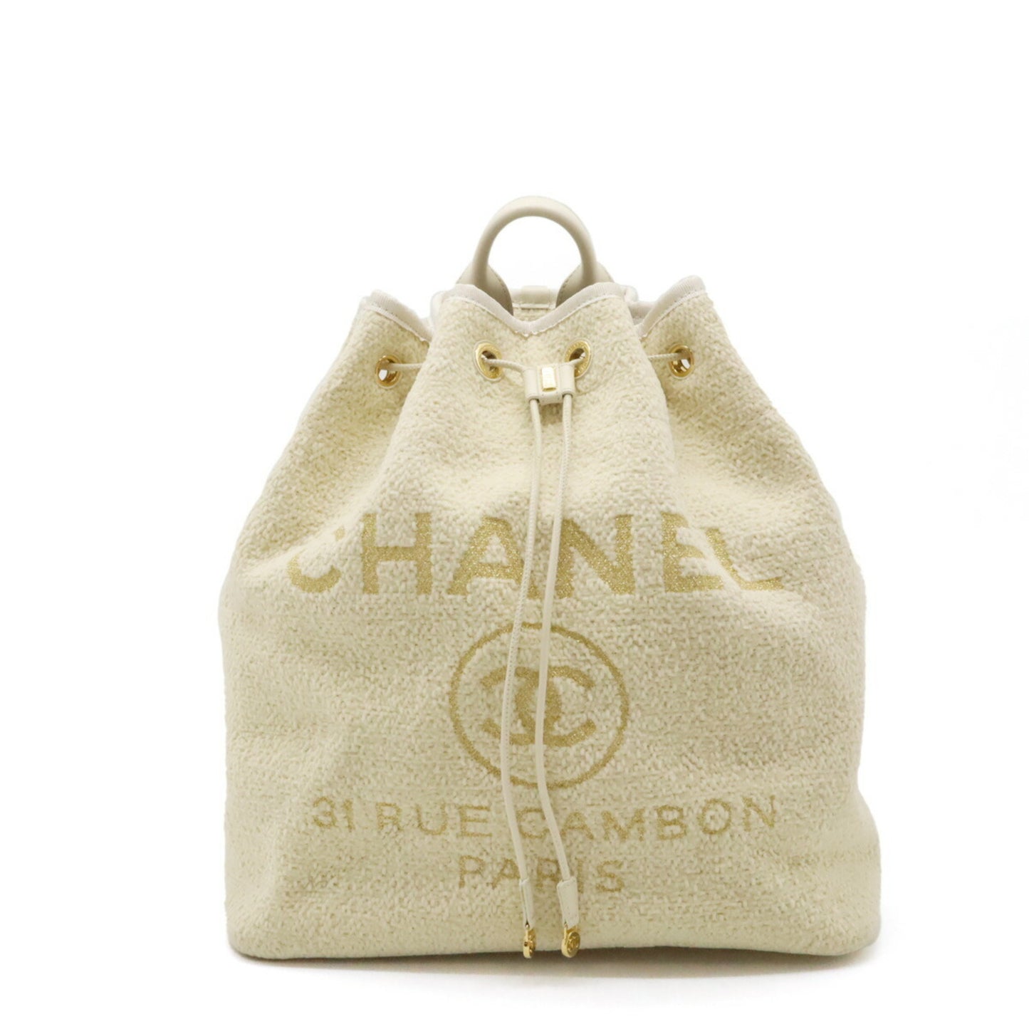 CHANEL Deauville Line Rucksack Shoulder Bag Chain Velour Light Beige A93787