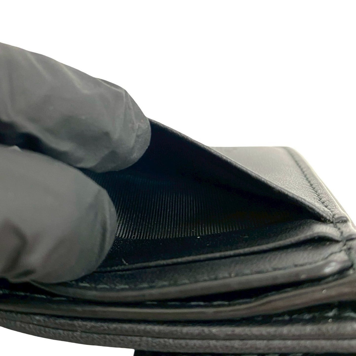 Christian Dior Lady Lotus Cannage Leather Tri-fold Wallet in Black 46865