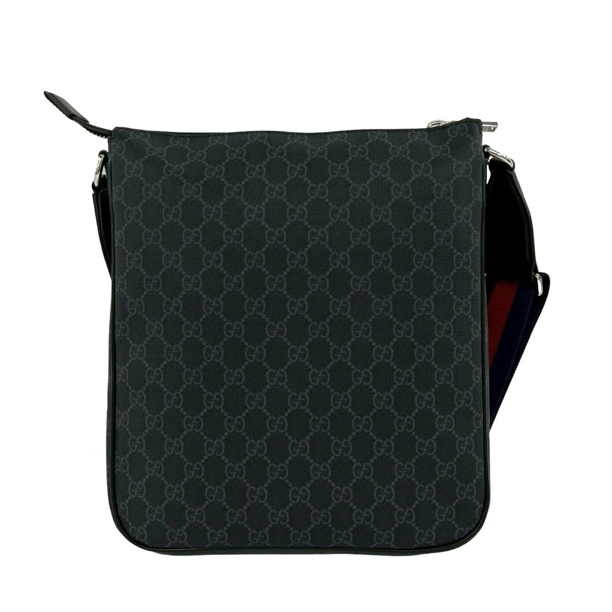 GUCCI Sherry Line GG Supreme Logo Pattern Leather Shoulder Bag Tote Black Navy Red 39987 — Like New