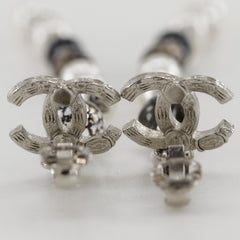 Chanel Coco Mark Earrings, Long, Metal x Faux Pearl Rhinestone, 2019 Model, Silver, A19K Gold, Approx. 11.0g, Women's — Like New