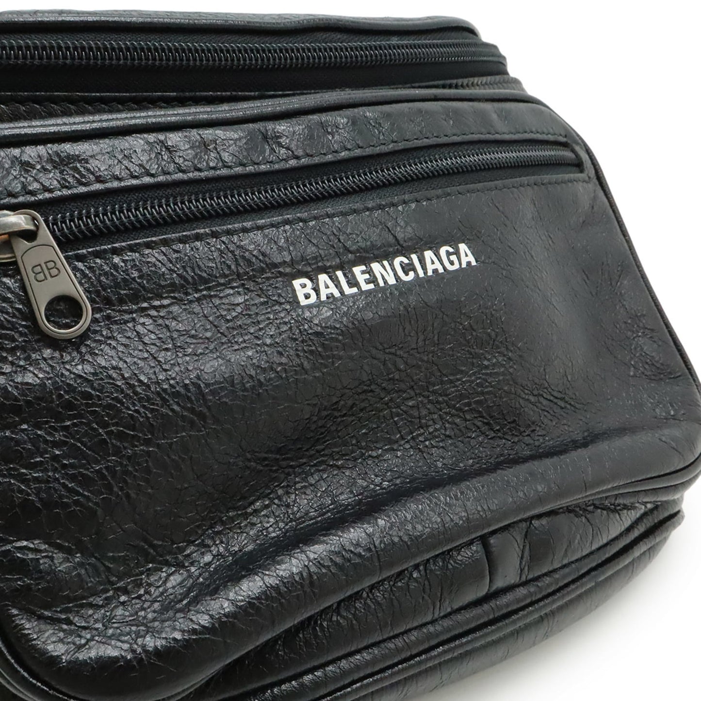 BALENCIAGA Exclusive Line Explorer Belt Bag/Waist Pouch/Body Bag in Black Leather (529550)
