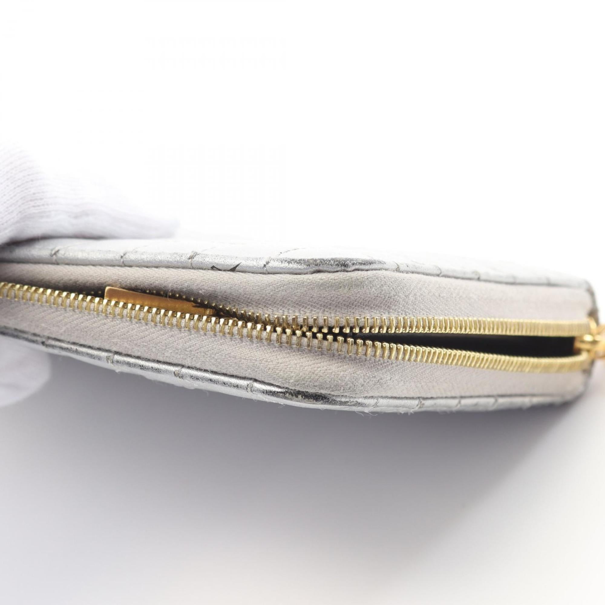 CELINE C Charm Large Zipped Wallet Round Long Leather Women's Silver 10B553