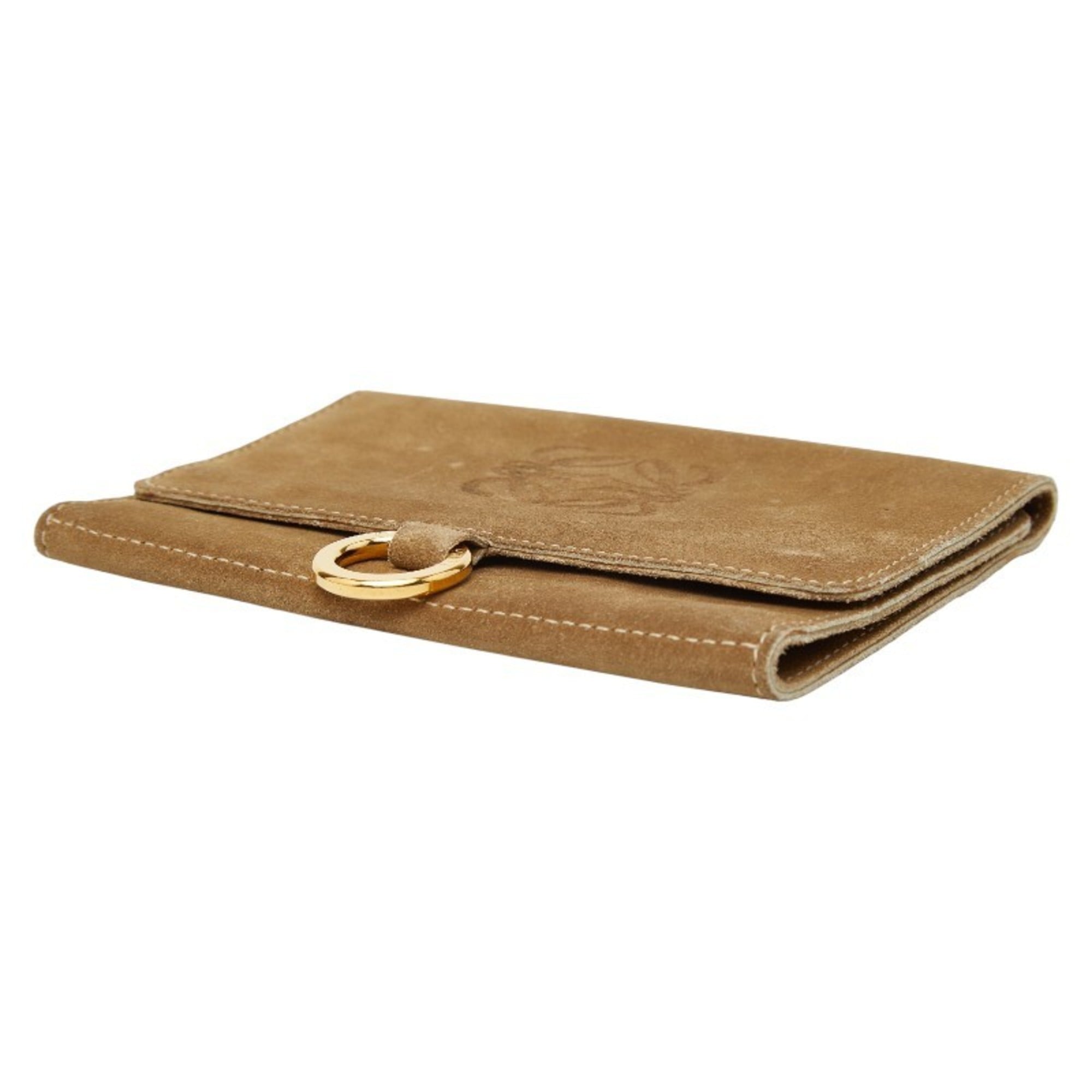LOEWE Anagram Pouch Tri-fold Wallet in Beige Suede for Women