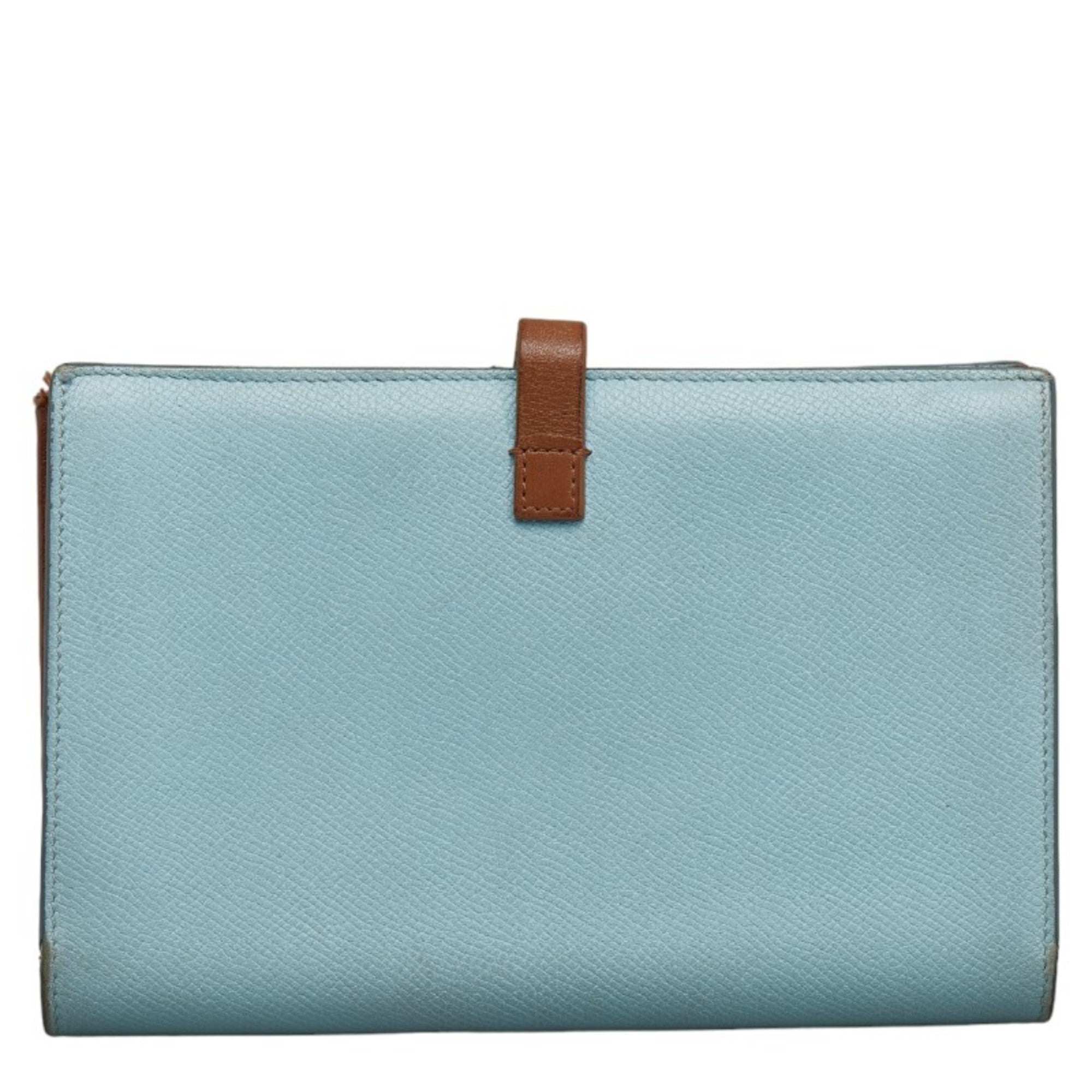 CELINE Bi-fold Wallet Blue Brown Leather Women's