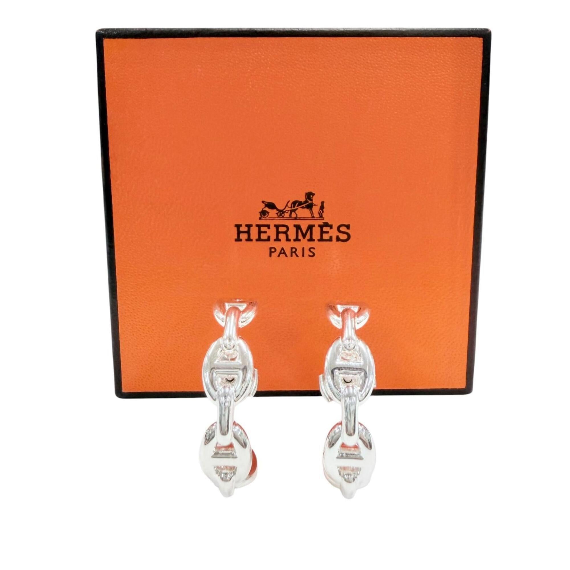 HERMES Chaine d'Ancre Enchainée 925 Sterling Silver Earrings, Made in France, 2024 Model, Weight 9.0g, Women's, with Case — Like New