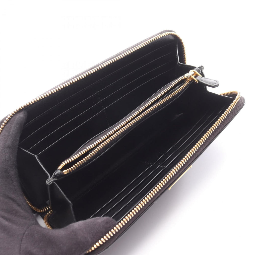 Prada VITTELLO MOVE TR Round Long Wallet, Leather, Women's, Black, 1ML506