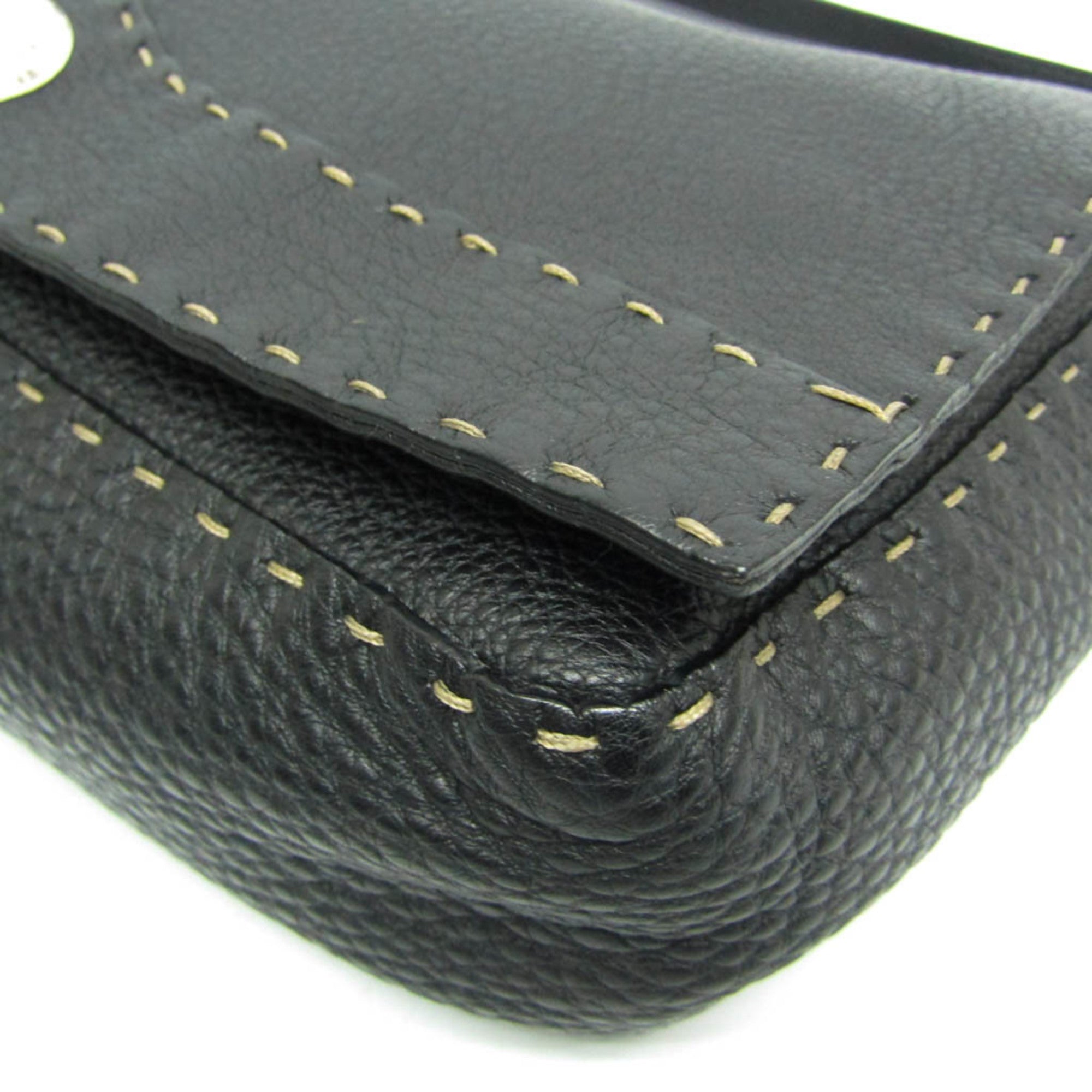 Fendi Selleria 8BT116 Women's Leather Messenger Bag,Shoulder Bag Black