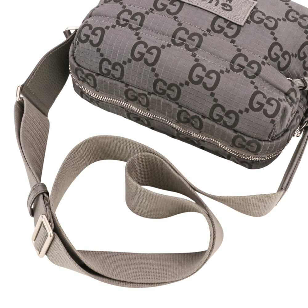GUCCI ECONYLON GG Polyester Shoulder Bag, Medium, 767931 520981, Gray, Men's/Women's — Like New