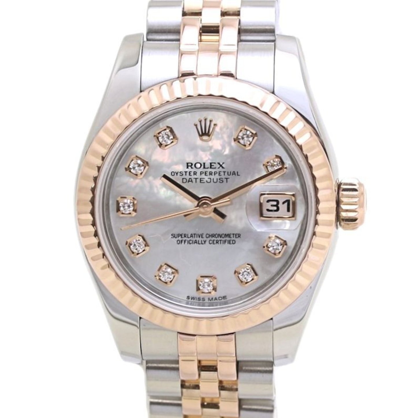 ROLEX Rolex Datejust 10P Diamond 179171NG White Shell K18PG Pink Gold x Stainless Steel Ladies 40009 Watch